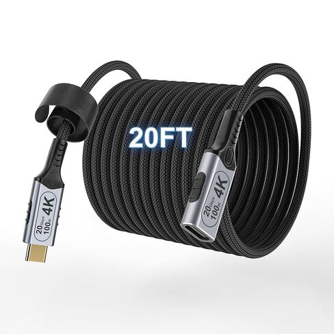 كابل تمديد USB C بطول 6.6 أقدام، كابل تمديد USB c 3.2 للشحن بقوة 100 واط، سرعة عالية 20 جيجا بايت في الثانية لنقل البيانات/فيديو 4K usbc أنثى إلى usbc ذكر متوافق مع Thunderbolt 4/3 in Kuwait