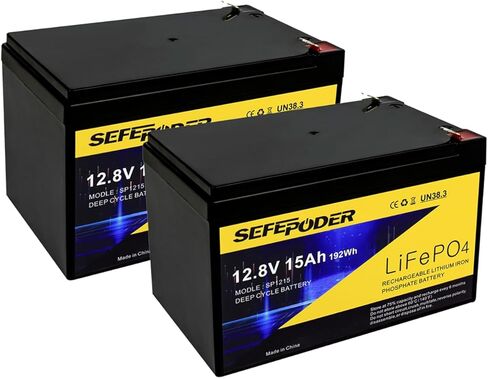 بطارية LiFePO4Deep Cycle بقدرة 12 فولت و15 أمبير في الساعة، بطارية قابلة لإعادة الشحن لأكثر من 2000 دورة للإضاءة وعجلات الطاقة ومكتشف الأسماك والمزيد مع نظام BMS مدمج بقدرة 20 أمبير in Kuwait