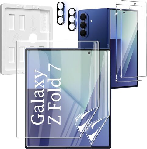 [مجموعة مكونة من 6 قطع] واقي شاشة متوافق مع هاتف Galaxy Z Fold 7 5G - 2 طبقة داخلية من مادة TPU + 2 زجاج مقسى خارجي + 2 واقي عدسة كاميرا مع إطار موضعي، خالٍ من الفقاعات in Kuwait
