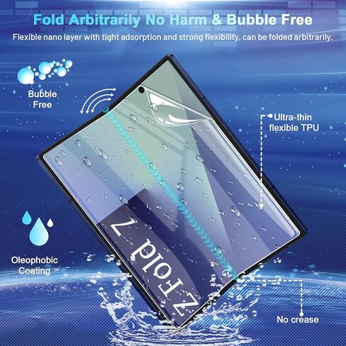[مجموعة مكونة من 6 قطع] واقي شاشة متوافق مع هاتف Galaxy Z Fold 7 5G - 2 طبقة داخلية من مادة TPU + 2 زجاج مقسى خارجي + 2 واقي عدسة كاميرا مع إطار موضعي، خالٍ من الفقاعات in Kuwait