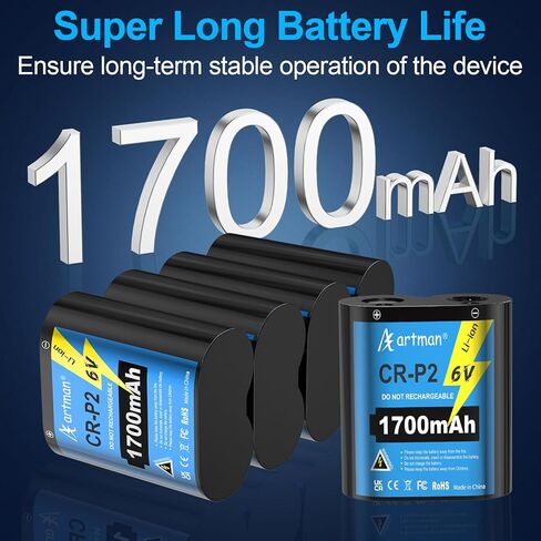 بطارية Artman CR-P2، (5 عبوات) سعة كبيرة 1700 مللي أمبير في الساعة CR-P2 بطارية ليثيوم صور 6 فولت تحل محل بطاريات 223A وDL223A وEL223AP و2CR-P2 للمصابيح الكاشفة وأنظمة الأمان والأجهزة الذكية in Kuwait