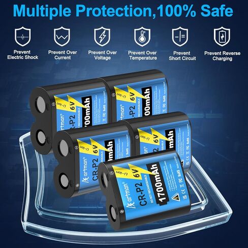 بطارية Artman CR-P2، (5 عبوات) سعة كبيرة 1700 مللي أمبير في الساعة CR-P2 بطارية ليثيوم صور 6 فولت تحل محل بطاريات 223A وDL223A وEL223AP و2CR-P2 للمصابيح الكاشفة وأنظمة الأمان والأجهزة الذكية in Kuwait