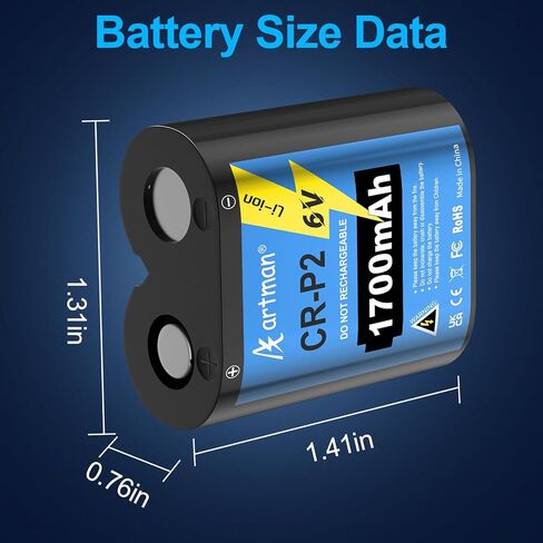 بطارية Artman CR-P2، (5 عبوات) سعة كبيرة 1700 مللي أمبير في الساعة CR-P2 بطارية ليثيوم صور 6 فولت تحل محل بطاريات 223A وDL223A وEL223AP و2CR-P2 للمصابيح الكاشفة وأنظمة الأمان والأجهزة الذكية in Kuwait