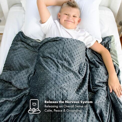 بطانية Harkla Kids المرجحة - بطانية تبريد مرجحة 7 رطل للأطفال - غطاء مينكي قابل للغسل مع خرز زجاجي - رايون مصنوع من الخيزران - مصمم للدعم الحسي (40-70 رطل) - رمادي in Kuwait
