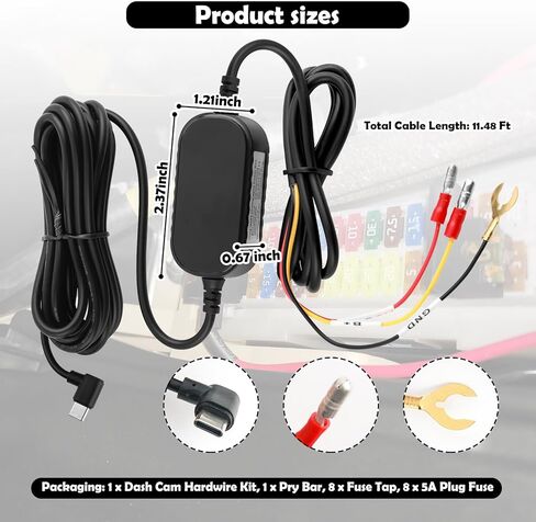 Type C Dash Cam Hardwire Kit with 8 Car Fuse Tap & 8 5A Blade Fuse,24H Monitoring Hardwire Kit for Dash Camera,11.48 Ft Hard Wire Kit for Dash Cam with Low Voltage Protection in Saudi Arabia
