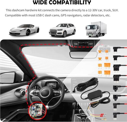 Type C Dash Cam Hardwire Kit with 8 Car Fuse Tap & 8 5A Blade Fuse,24H Monitoring Hardwire Kit for Dash Camera,11.48 Ft Hard Wire Kit for Dash Cam with Low Voltage Protection in Saudi Arabia