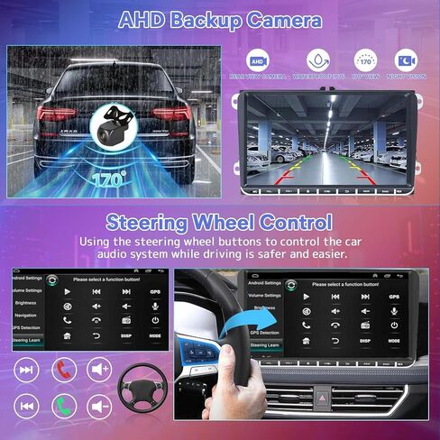 راديو سيارة بلوتوث 9 بوصة Android 13 لسيارة VW Passat Jetta Golf Seat Tiguan Polo MK5، 4G+64G مع CarPlay/Android Auto/GPS Navigation/AHD Backup Camera/SWC/DSP/التحكم الصوتي/راديو FM in Kuwait