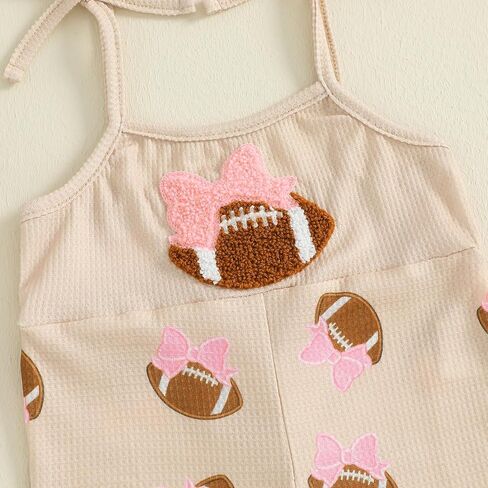 Toddler Baby Girl Football Outfit Bow Embroidery Spaghetti Strap Romper Bell Bottoms Jumpsuit One Piece Clothes in Saudi Arabia