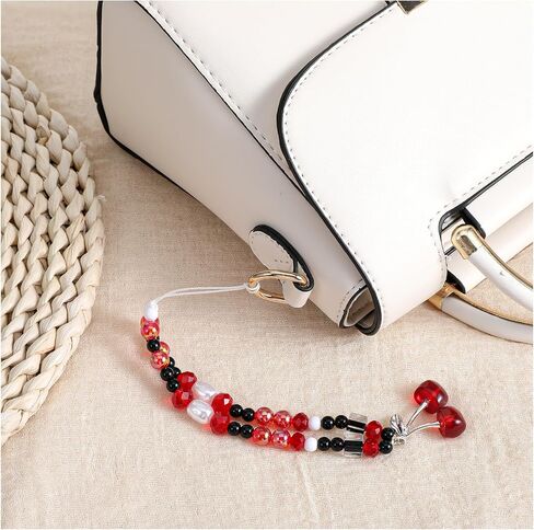 2 Pcs Cherry Phone Charm Red Phone Chain Wristlet Cute Cellphone Lanyard Pearl Camera Charm Wrist Strap Beaded Phones Charms Strap for Wallet Bag Camera in Saudi Arabia