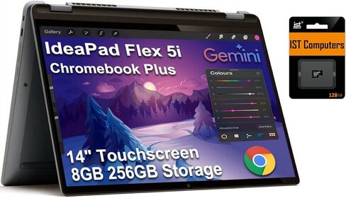 Lenovo IdeaPad 5 Flex 5i Chromebook plus 14" FHD+ 2-in-1 Touchscreen Laptop (Intel 6-Core i3-1315U, 8GB RAM, 512GB Storage (256GB+256GB SD)), Home, Student, Slim, 1080p Webcam, Backlit, Chrome OS in Saudi Arabia