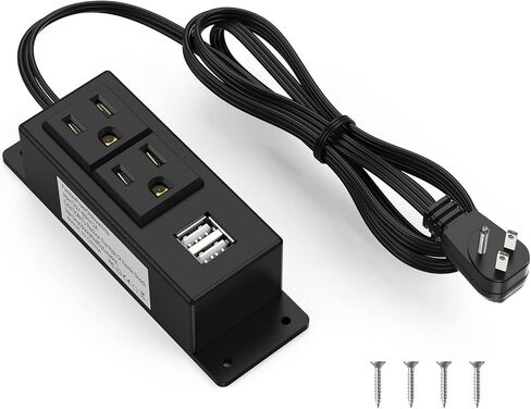 Kungfuking قطاع الطاقة مع USB، مقبس الحائط قابل للتركيب على الحائط حامي التيار الكهربائي مع 2 منافذ تيار متردد و2 منافذ شحن USB سلك تمديد أبيض 6.56 قدم، قابس مسطح in Kuwait