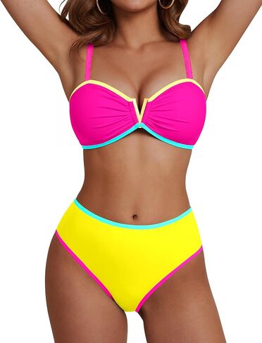 Blooming Jelly High Waisted Bikini Sets for Women Swimsuits Two Piece Bathing Suit Colorblock Sweetheart Neck Swimwear(Black, Medium) in Saudi Arabia