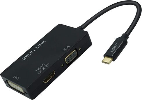 USB-C(Thunderbolt 3) to HDMI VGA DVI Adapter, Type C to HDMI VGA DVI Gold-Plated Connector 3 in 1video Adapter, for Huawei Mate 10/MacBook Pro/Dell XPS 13/Chromebook Pixel(Black) in Saudi Arabia