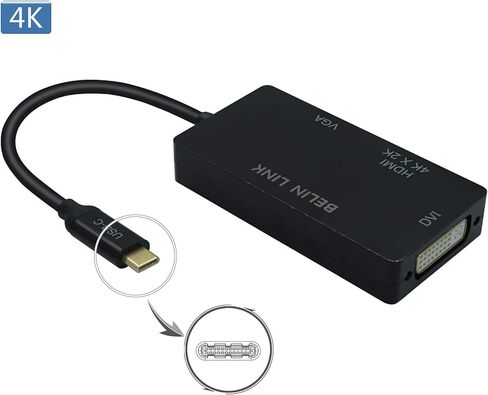 USB-C(Thunderbolt 3) to HDMI VGA DVI Adapter, Type C to HDMI VGA DVI Gold-Plated Connector 3 in 1video Adapter, for Huawei Mate 10/MacBook Pro/Dell XPS 13/Chromebook Pixel(Black) in Saudi Arabia