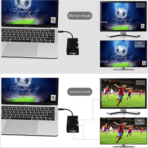 USB-C(Thunderbolt 3) to HDMI VGA DVI Adapter, Type C to HDMI VGA DVI Gold-Plated Connector 3 in 1video Adapter, for Huawei Mate 10/MacBook Pro/Dell XPS 13/Chromebook Pixel(Black) in Saudi Arabia