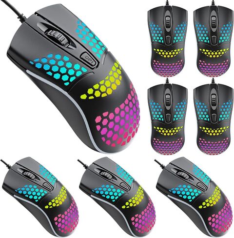 8 عبوات من ماوس الكمبيوتر السلكي USB مع إضاءة RGB 3 نقاط لكل بوصة قابلة للتعديل، فأرة سلكية للمكتب البصري المريح للكمبيوتر المكتبي والكمبيوتر المحمول والمكتب والمدرسة والمنزل ومستلزمات الفصول الدراسية in Kuwait