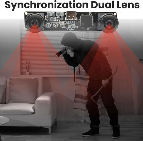 Global Shutter High Speed USB Camera 210fps, 180° Fisheye Monochrome Dual Lens, Stereo 3D Vision,Plug and Play for 3D Printing/Lightburn/QR Scanning/VR/Face Recognition in Saudi Arabia