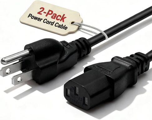 كابل سلك الطاقة، 5 أقدام، 18 AWG 2C، 250 فولت 10 أمبير، سلك طاقة تيار متردد بديل 3 شقوق للكمبيوتر والتلفزيون والشاشة والطابعة وأجهزة المطبخ - عبوتان in Kuwait