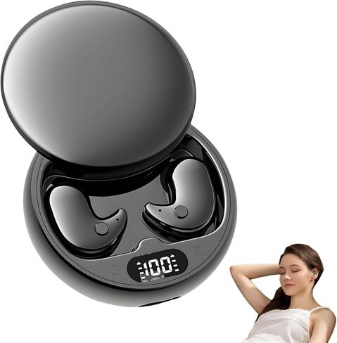 وسائد أذن للنوم، سماعة أذن لاسلكية للنوم غير المرئي، سماعات أذن غير مرئية بلوتوث لاسلكية، شاشة طاقة LED مريحة للنوم والعمل والمشي لمسافات طويلة (أسود) in Kuwait