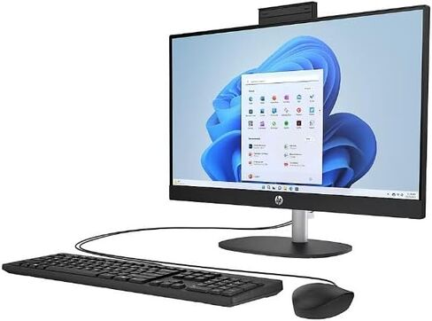 HP All-in-One Desktop PC, 23.8-inch FHD Touchscreen, AMD Ryzen 5 7520U, AMD Radeon Graphics, 16GB RAM, 512GB SSD, Camera, Windows 11 Home, Jet Black, 24-cr0111 (Renewed) in Kuwait