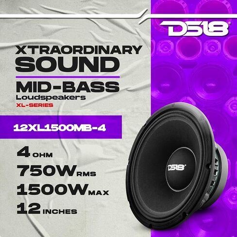DS18 12XL1500MB-4 PRO 12" Mid-Bass Loudspeaker 750W RMS 4 Ohm, 3.5" Voice Coil Dual Layers for High-Performance Midbass Competition Grade Speaker for Car/Truck Stereo Sound System in Saudi Arabia