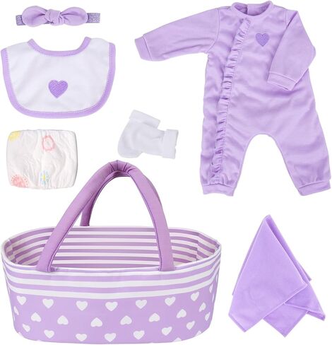 AORI 9 PCS Reborn Baby Dolls ملابس مع ستوريت لدمية الطفل 17-22 بوصة ، وسرير الناقل الأرجواني وملحقات ملابس الطفل الملحق in Kuwait