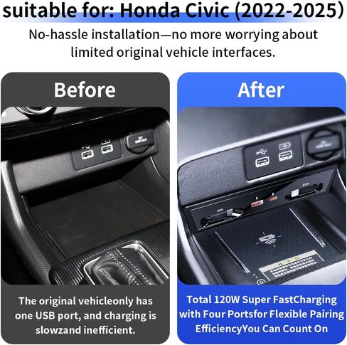 محطة إرساء محور USB للسيارة Honda Civic 2022 2023 2024 2025 2026، Acura Integra 2023-2026 شاحن سريع من النوع C ملحقات وحدة التحكم المركزية الداخلية للسيارات ولاعة السجائر ومحول شحن الهاتف in Kuwait