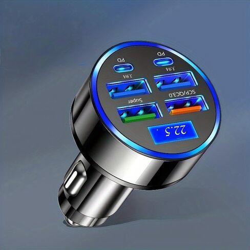 6-in-1 Ultra Fast Charging in-Car Device with Digital Display, QC3.0+2PD Fast Charge Plug & Play for iPhone/Samsung/Tablet (High-Power, Battery-Free) in Saudi Arabia