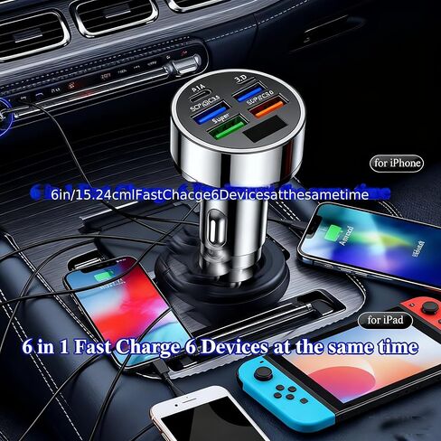 6-in-1 Ultra Fast Charging in-Car Device with Digital Display, QC3.0+2PD Fast Charge Plug & Play for iPhone/Samsung/Tablet (High-Power, Battery-Free) in Saudi Arabia