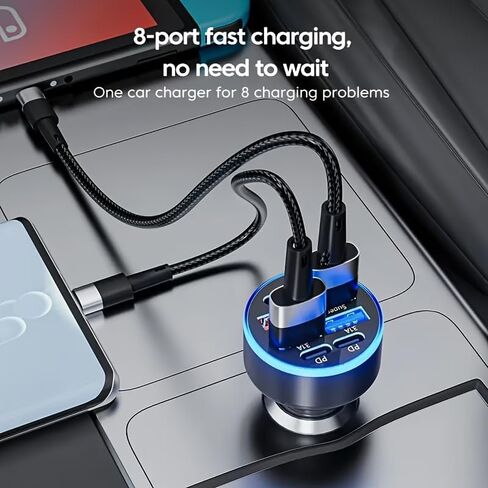 6-in-1 Ultra Fast Charging in-Car Device with Digital Display, QC3.0+2PD Fast Charge Plug & Play for iPhone/Samsung/Tablet (High-Power, Battery-Free) in Saudi Arabia