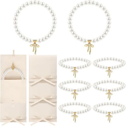 8 Set Pearl Bow Bracelet for Women Bridesmaid Proposal Gifts Bulk Gold Bow Bride Charm Bracelets Dainty Bridesmaid Chain Bangle with Jewelry Storage Bag for Wedding Bridal Shower Party Favors in Saudi Arabia