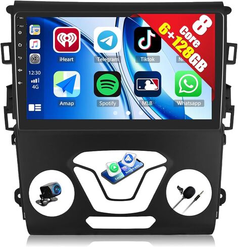 ستيريو سيارة CamECHO 8-Core 6G+128G لسيارة Ford Fusion 2013 2014 2015 2016 مع Android 15 CarPlay Android Auto 9 بوصة IPS 1280 * 720 راديو سيارة بشاشة تعمل باللمس مع DSP WiFi GPS FM بلوتوث 5.0 HD كاميرا احتياطية in Saudi Arabia