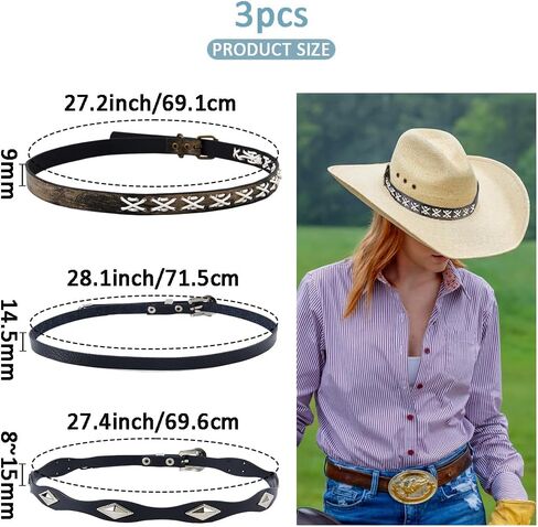 SUPERFINDINGS 3 Style Cowboy Hat Bands Western Hats Belt Imitation Leather Hat Bands Hats Accessories for Women Men Cowboy Panama Native Style Hatbands Black in Saudi Arabia