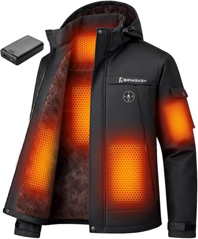 Graphene Heated Jacket for Men with 20000mAh Battery Pack Fleece Lining Mens Heated Coat Waterproof Windproof Skiing in Kuwait