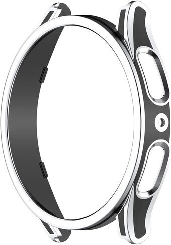 Smartwatch Full Coverage PC Protective Case Cover with Tempered Glass Screen Protector Compatible with Samsung Watch 5 40mm, Soft and Durable(Black+Silvery) in Saudi Arabia