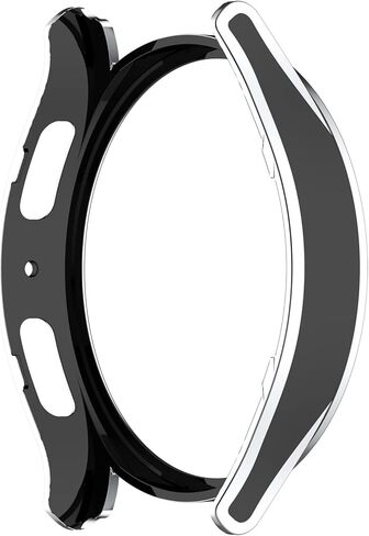 Smartwatch Full Coverage PC Protective Case Cover with Tempered Glass Screen Protector Compatible with Samsung Watch 5 40mm, Soft and Durable(Black+Silvery) in Saudi Arabia