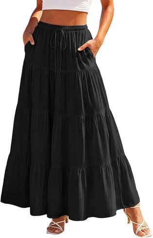 Scarlet Darkness Long Skirts for Women Flowy Boho Tiered Renaissance Maxi Skirt with Pockets in Saudi Arabia