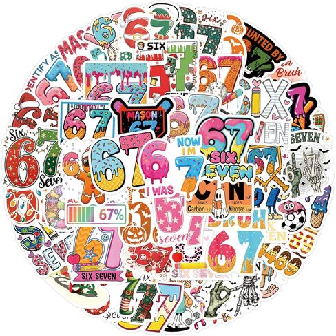 110 قطعة 67 ملصقًا، حزمة فينيل مقاومة للماء مضحكة 67 ملصقًا ميمي للكمبيوتر المحمول، زجاجة مياه، هاتف، مجلة، سجل القصاصات، مثالية 67 هدية للمراهقين البالغين، بدون تكرار in Kuwait