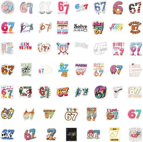110 قطعة 67 ملصقًا، حزمة فينيل مقاومة للماء مضحكة 67 ملصقًا ميمي للكمبيوتر المحمول، زجاجة مياه، هاتف، مجلة، سجل القصاصات، مثالية 67 هدية للمراهقين البالغين، بدون تكرار in Kuwait