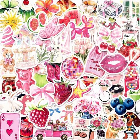 55pcs جماليات الوردي الفتيات Y2K حزمة ملصقات بريق، خمر Coquette DIY الحرف الشارات، مجلة للماء المحمول الغيتار الهاتف زجاجة المياه ملصقات سجل القصاصات، هدية حزب Preppy للنساء البالغات in Kuwait