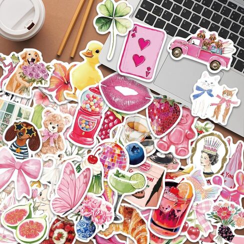 55pcs جماليات الوردي الفتيات Y2K حزمة ملصقات بريق، خمر Coquette DIY الحرف الشارات، مجلة للماء المحمول الغيتار الهاتف زجاجة المياه ملصقات سجل القصاصات، هدية حزب Preppy للنساء البالغات in Kuwait