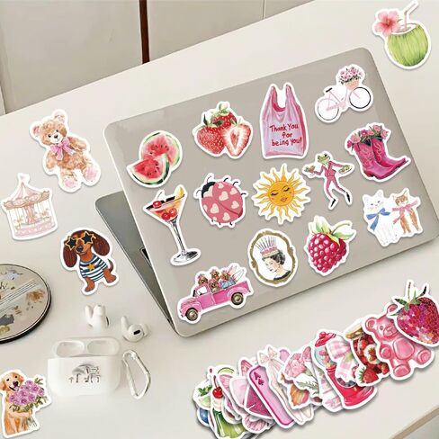 55pcs جماليات الوردي الفتيات Y2K حزمة ملصقات بريق، خمر Coquette DIY الحرف الشارات، مجلة للماء المحمول الغيتار الهاتف زجاجة المياه ملصقات سجل القصاصات، هدية حزب Preppy للنساء البالغات in Kuwait