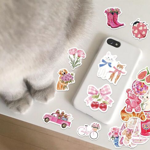 55pcs جماليات الوردي الفتيات Y2K حزمة ملصقات بريق، خمر Coquette DIY الحرف الشارات، مجلة للماء المحمول الغيتار الهاتف زجاجة المياه ملصقات سجل القصاصات، هدية حزب Preppy للنساء البالغات in Kuwait