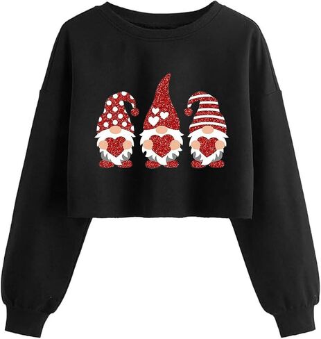 Valentine's Crop Sweatshirt Women Funny Lover Heart Graphic Lantern Long Sleeve Shirt Casual Couple Matching Pullover in Saudi Arabia
