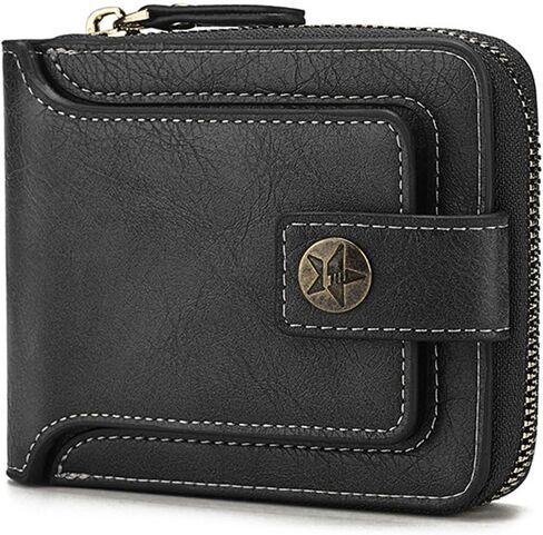 PU Zipper Wallet for Men, Mini Portable Bifold Mens’ Wallet with Buckle Multi Compartments ID Windows(Black) in Saudi Arabia