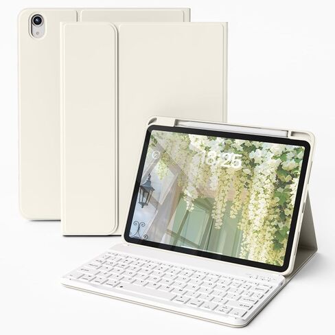 حافظة لوحة مفاتيح kenke لجهاز iPad 11 بوصة A16 2025/الجيل العاشر 10.9 بوصة 2022، غطاء لوحة مفاتيح رفيع قابل للطي مع حامل أقلام، لوحة مفاتيح لاسلكية مغناطيسية قابلة للفصل، تنبيه/غفو تلقائي، أبيض كريمي in Saudi Arabia