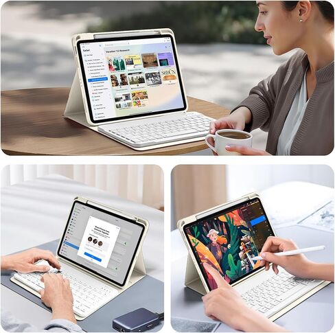 حافظة لوحة مفاتيح kenke لجهاز iPad 11 بوصة A16 2025/الجيل العاشر 10.9 بوصة 2022، غطاء لوحة مفاتيح رفيع قابل للطي مع حامل أقلام، لوحة مفاتيح لاسلكية مغناطيسية قابلة للفصل، تنبيه/غفو تلقائي، أبيض كريمي in Saudi Arabia