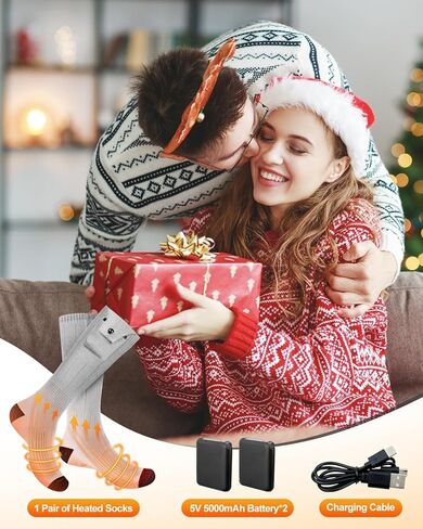 جوارب ساخنة، 3 إعدادات للتدفئة، جورب ساخن قابل للغسل لصيد الأسماك والتزلج والصيد والمشي لمسافات طويلة وركوب الخيل والتزلج، جوارب كهربائية قابلة لإعادة الشحن بقدرة 5000 مللي أمبير للرجال والنساء، هدايا عيد الحب in Kuwait