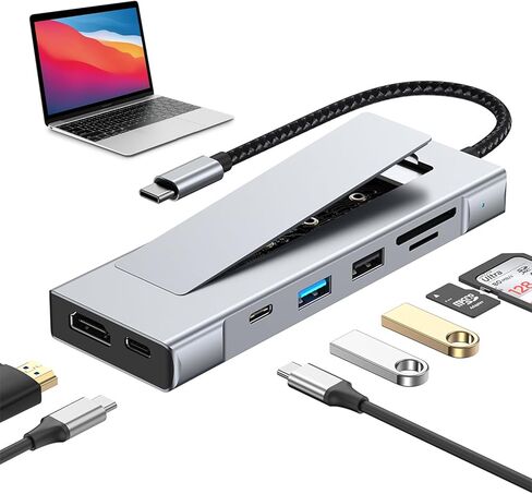 8-in-1 USB C Hub with M.2 NVMe SSD Enclosure, 4K HDMI, 100W PD, 10Gbps USB-C, USB3.2, SD/TF Card Reader for XPS, Dell, MacBook Pro, iPad Pro Upgraded in Kuwait