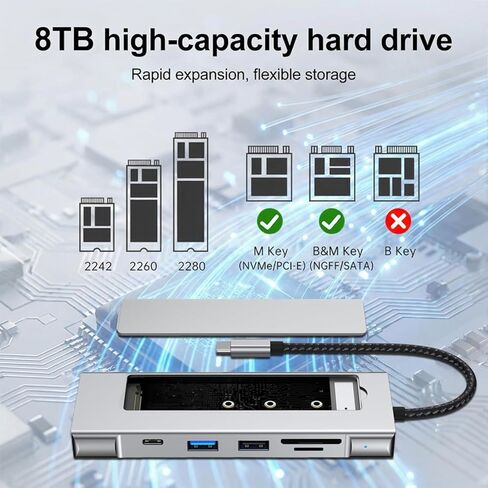 8-in-1 USB C Hub with M.2 NVMe SSD Enclosure, 4K HDMI, 100W PD, 10Gbps USB-C, USB3.2, SD/TF Card Reader for XPS, Dell, MacBook Pro, iPad Pro Upgraded in Kuwait